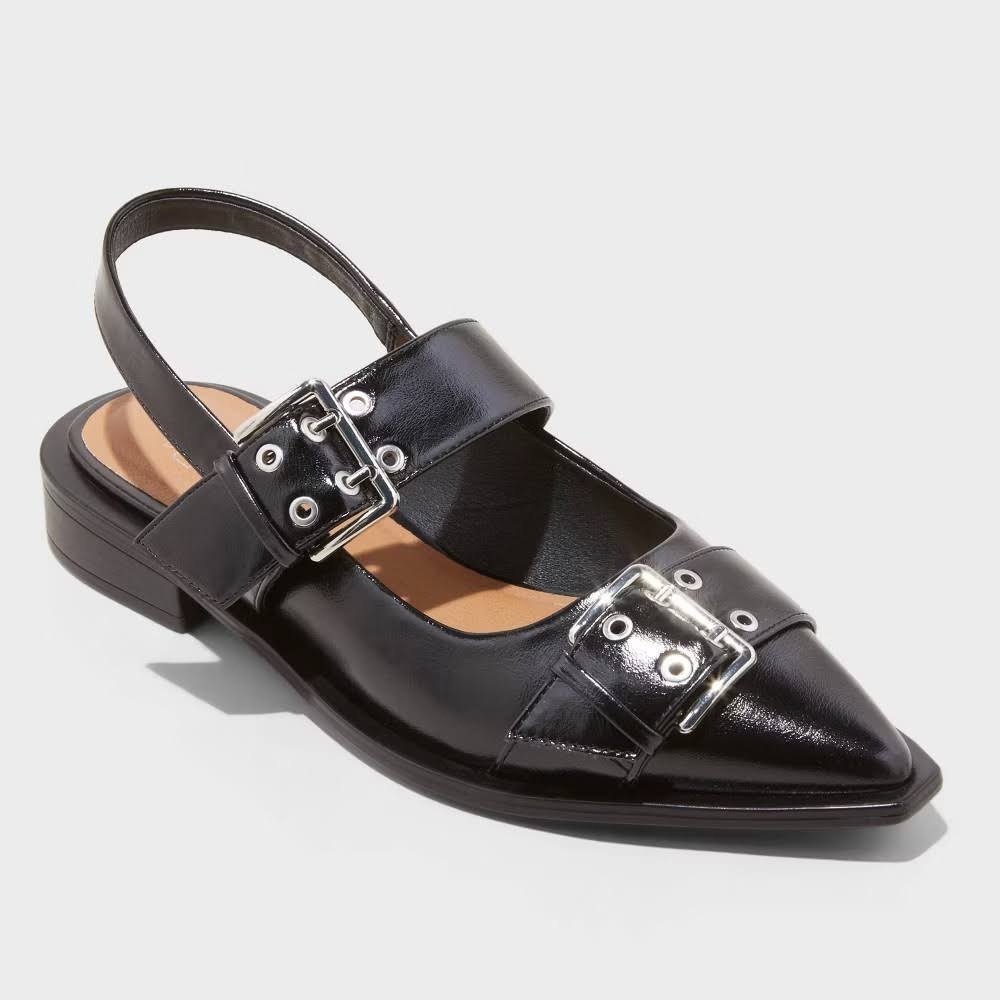 Peyton Double Buckle Slingback Flats Memory Foam Insole - Wild Fable - black